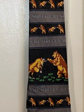 Wall Street Bull & Bear Black Silk Tie